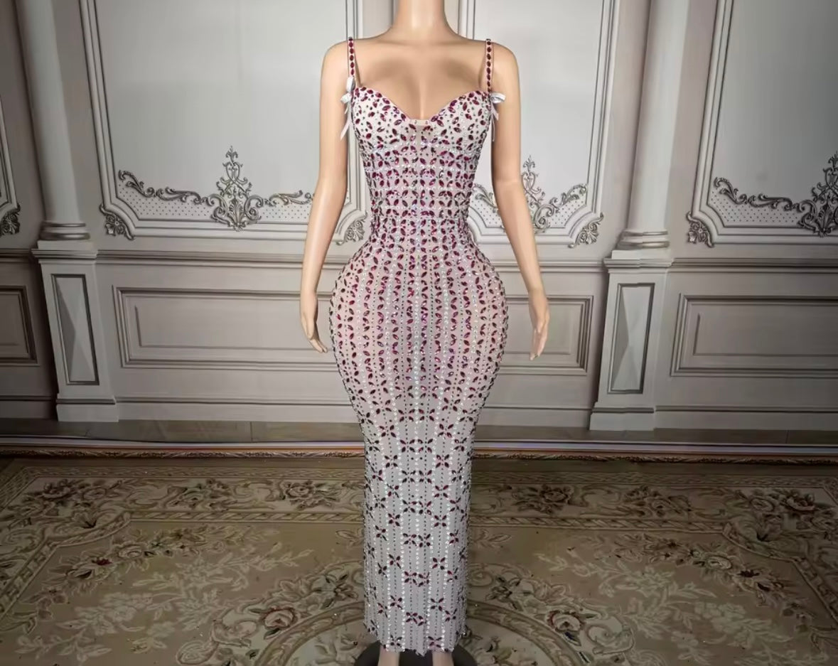 Sexy Bow Sleeveless Rhinestone Embellishment Maxi Dress