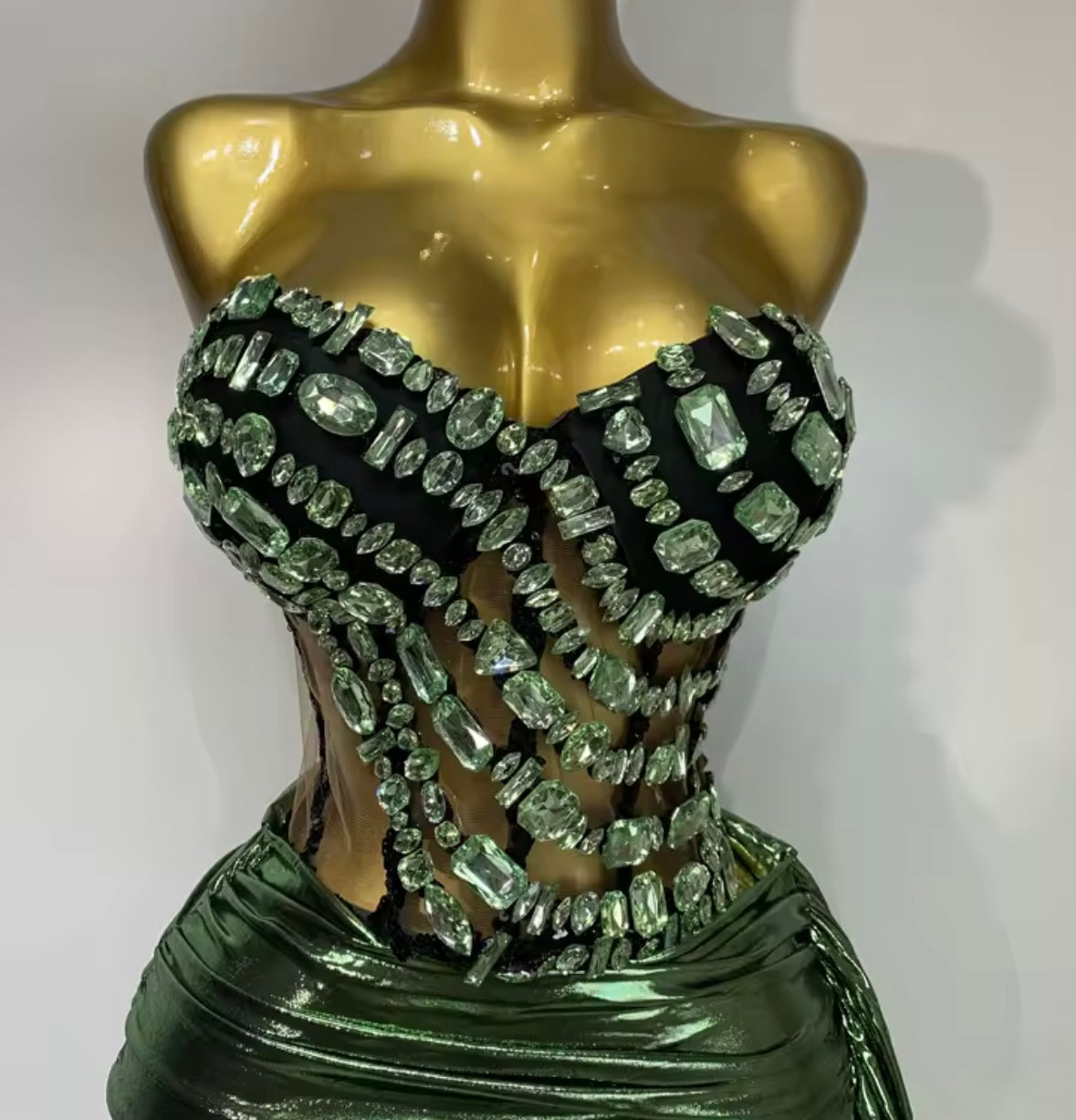 Crystal Strapless Sexy Mesh Corset Two Piece PU Skirt Set