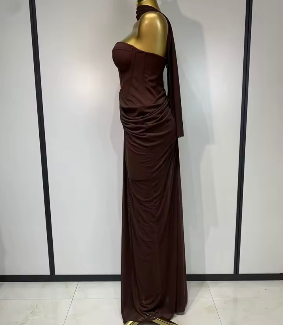 Sexy Scarf Strapless Ruched Maxi Dress