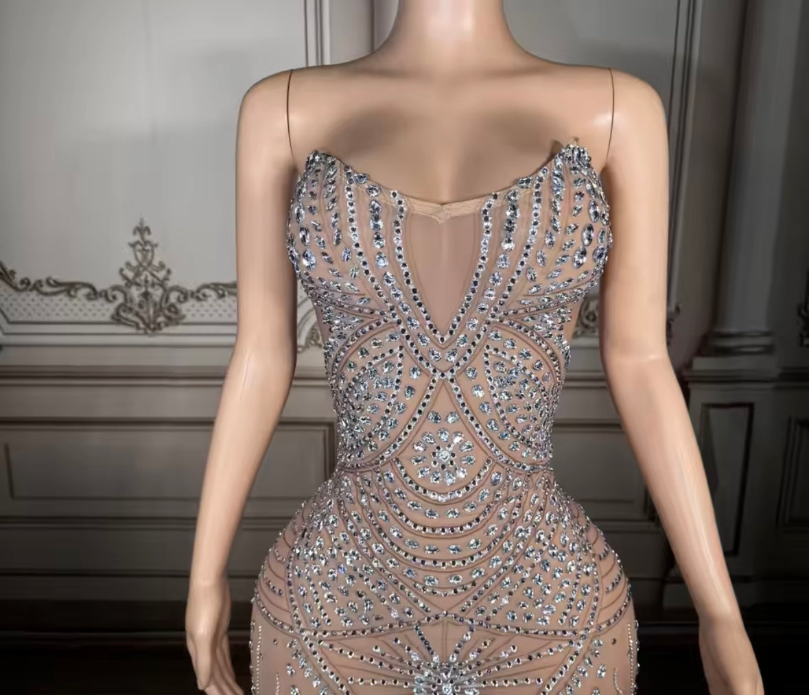 Sexy Strapless Rhinestone Embellishment Maxi Dress
