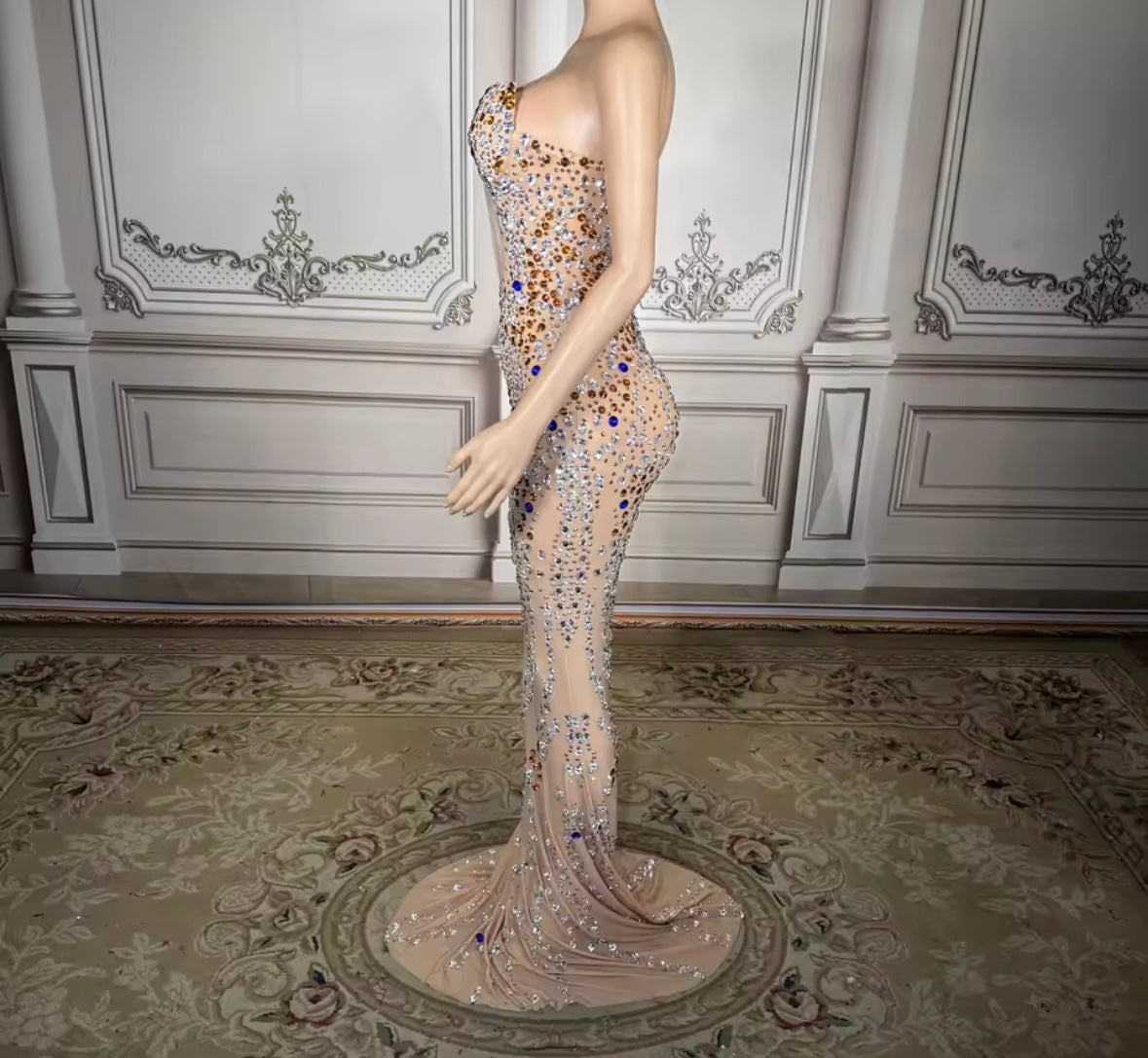 Sexy Sleeveless Color Rhinestone Floor-Length Dress