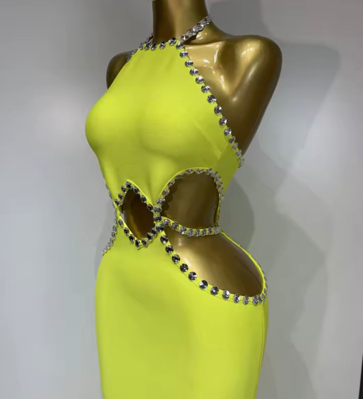 Yellow Beaded Sleeveless Hollow Out Elegant Maxi Dress