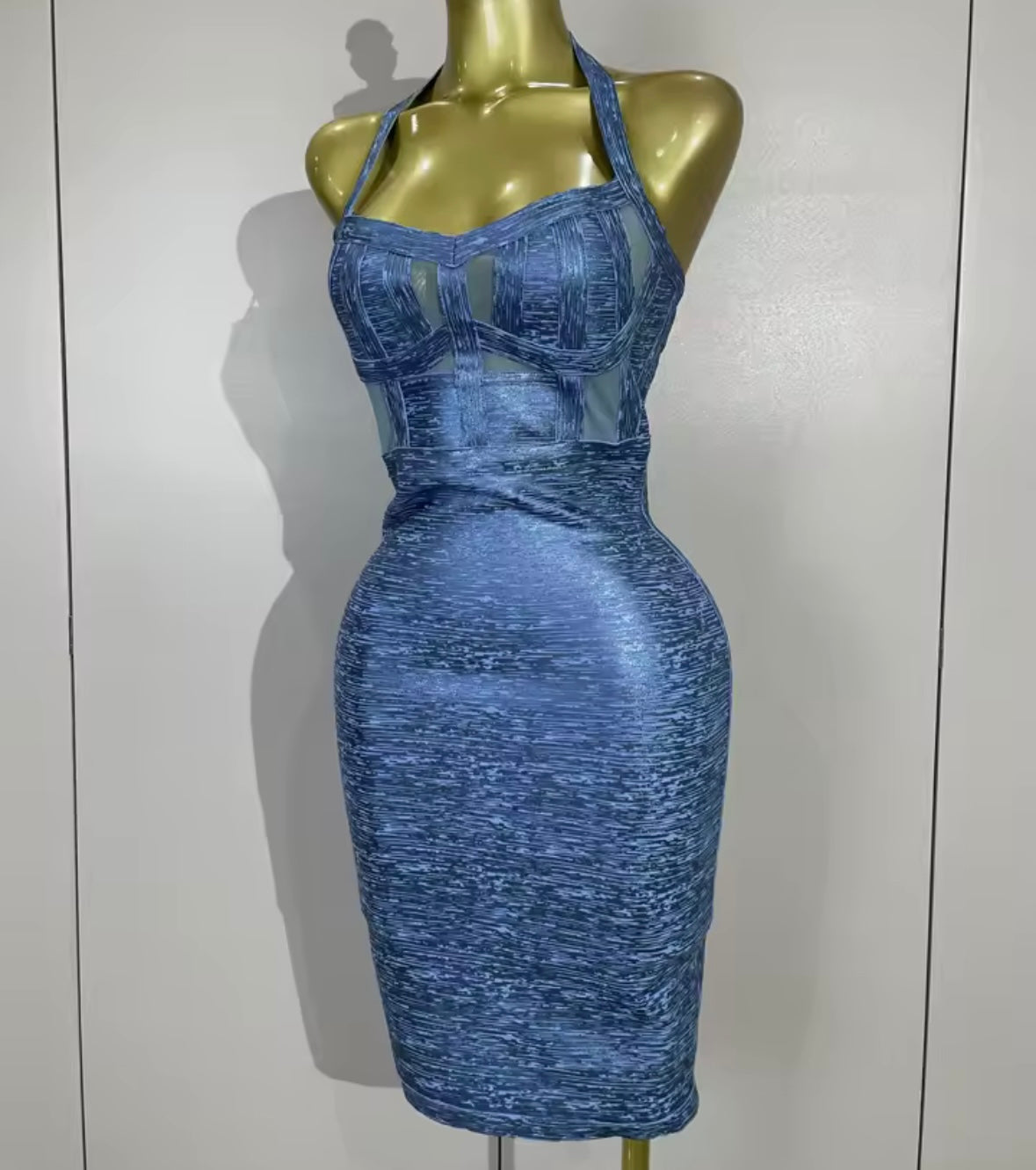 Sexy Blue Halter Sleeveless Bandage Dress