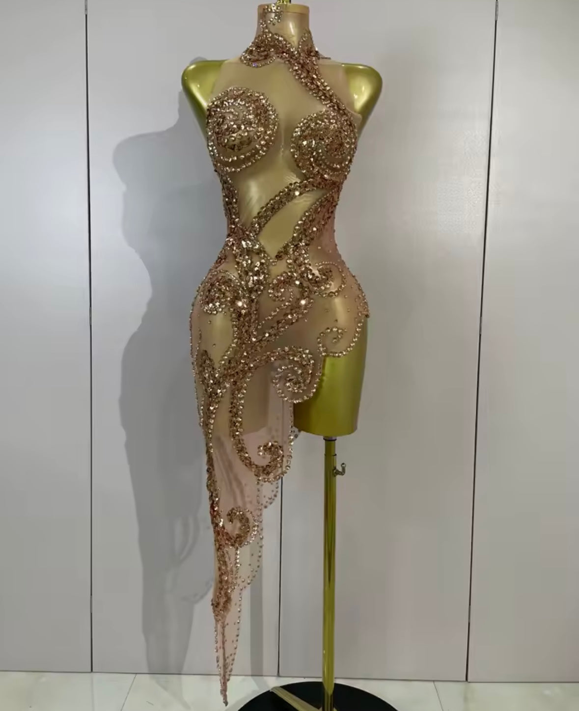 Sexy Sleeveless Rhinestone Sequins Asymmetrical Dress