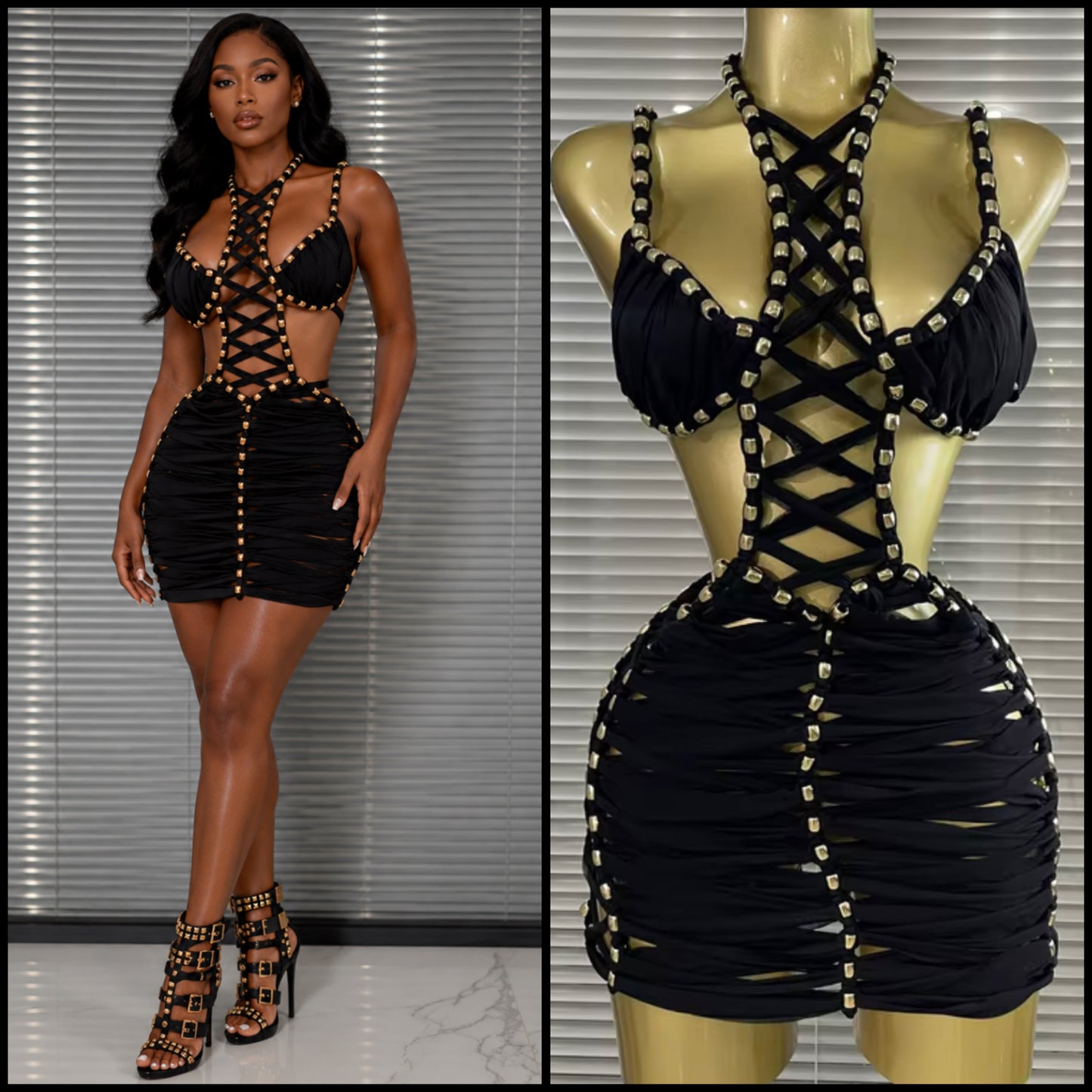 Sexy Halter Open Back Sleeveless Rivet Dress