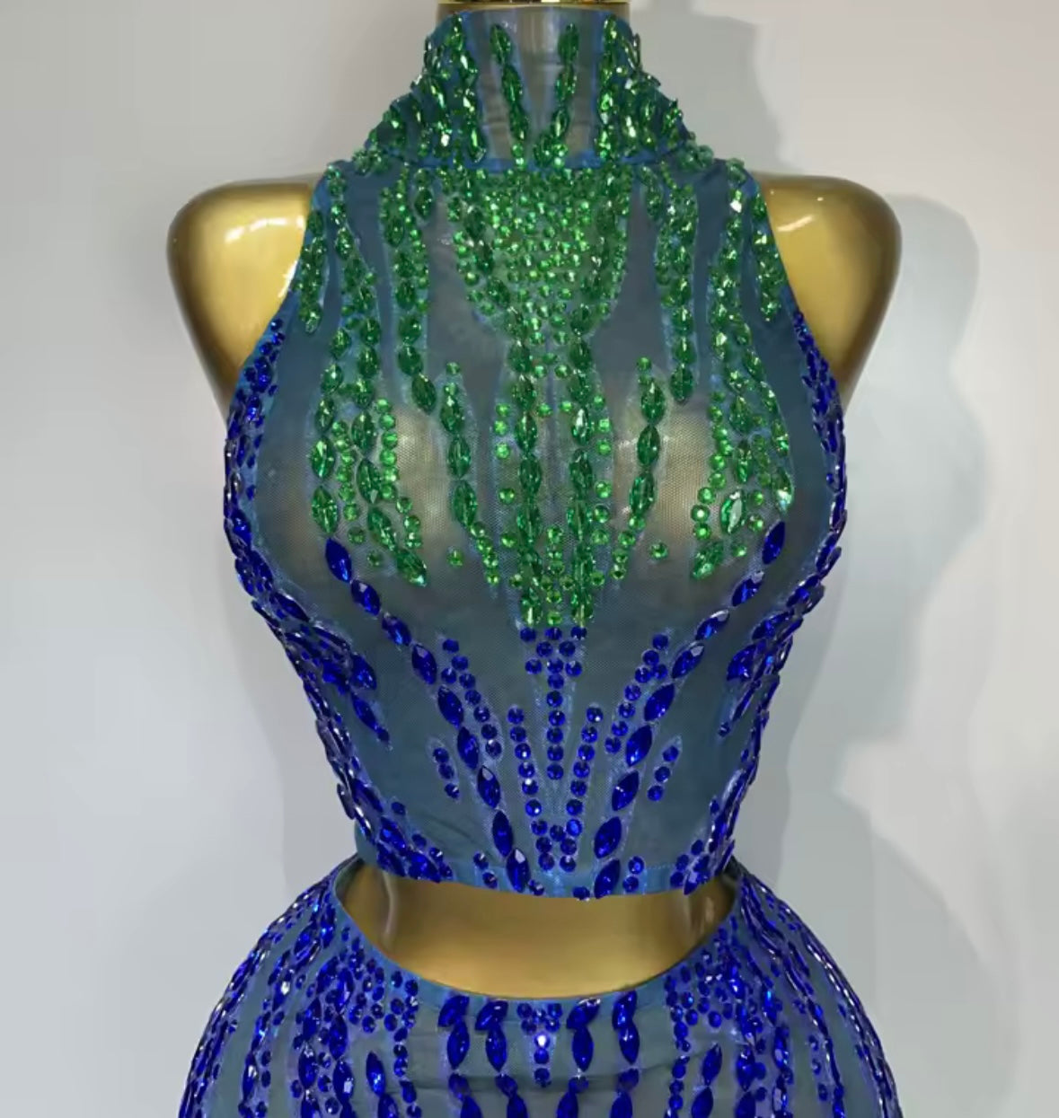 Sexy Sleeveless Gradient Rhinestone Skirt Set