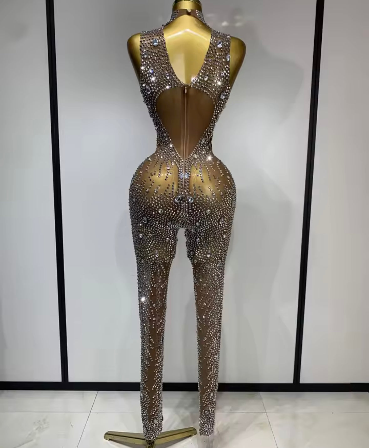 Rhinestone Embellishment Sleeveless Sexy Jumpsuit