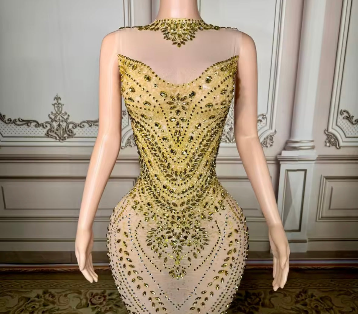Sexy See Through Sleeveless Rhinestone Embellishment Dress