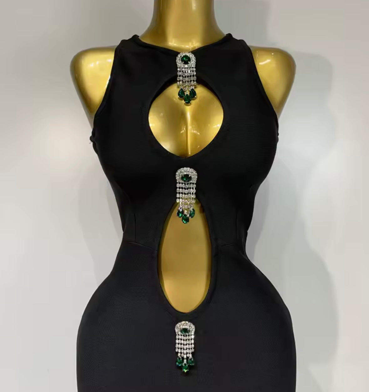 Black Sleeveless Crystal Tassel Hollow Out Maxi Dress