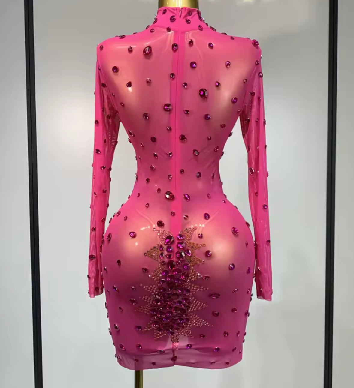 Sexy Crystal Rhinestone Full Sleeve Dress