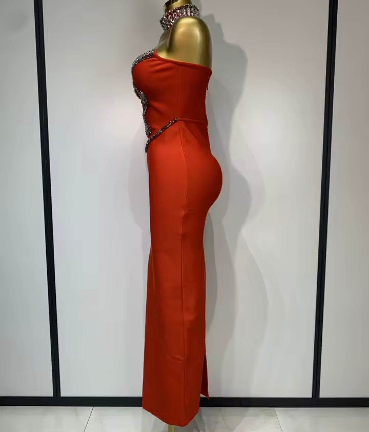 Rhinestone Choker Strapless Elegant Dress