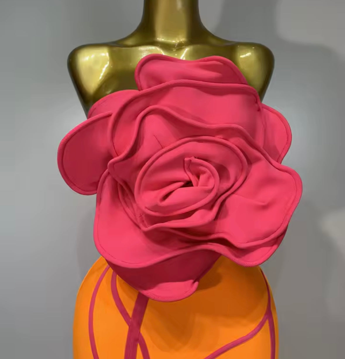 Elegant Orange Floral Strapless Floor-Length Dress