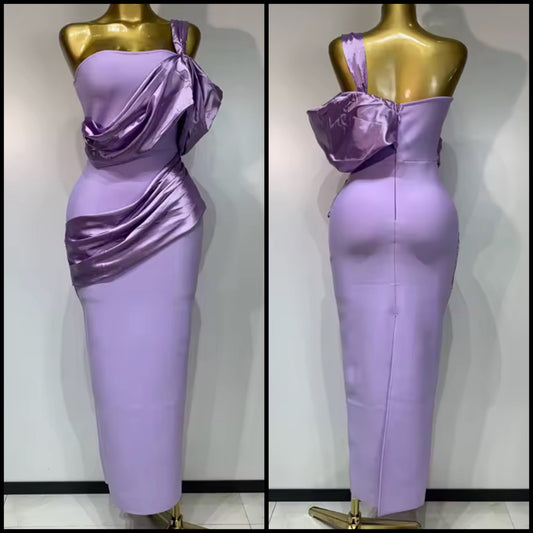 Purple Strapless Draped Elegant Maxi Dress