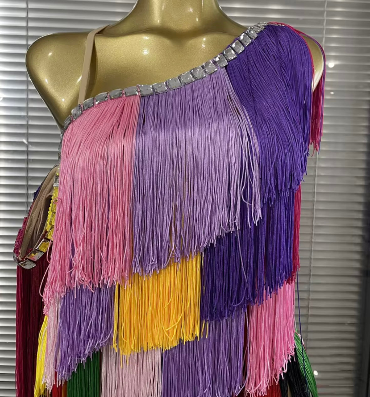 Sexy One Shoulder Multicolored Fringe Dress