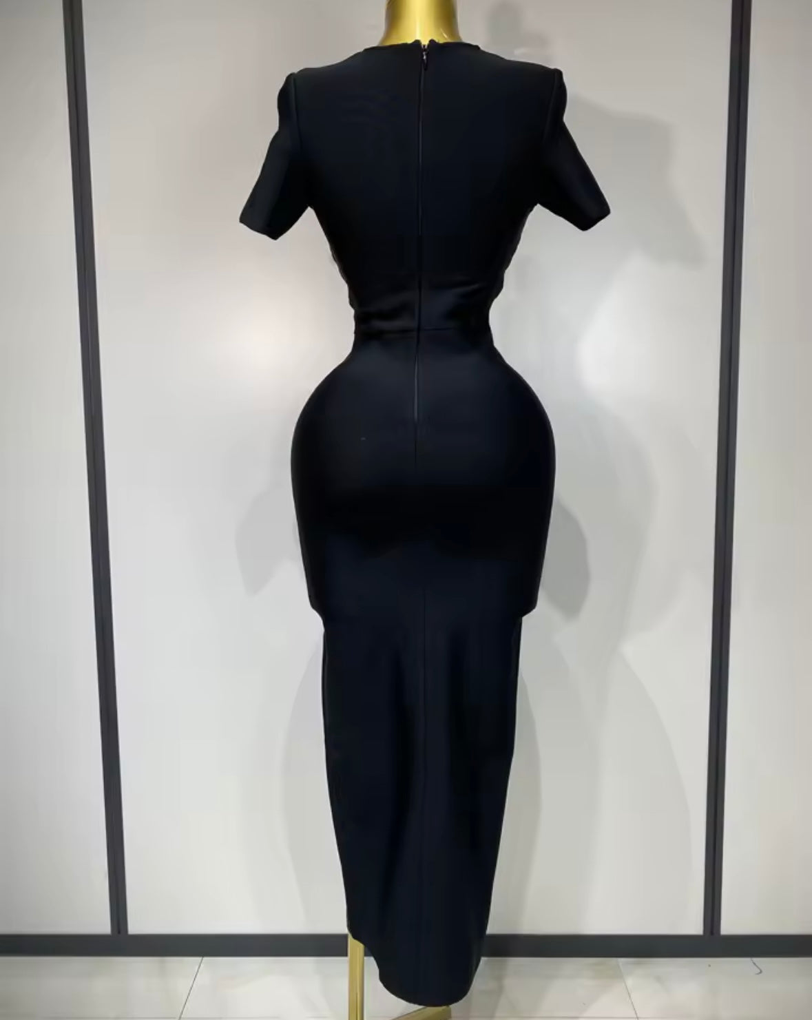 Sexy Black Metal Hollow Out Short Sleeve Dress