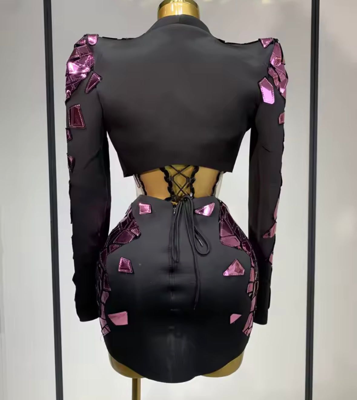Mirror Strapless Sexy Three Piece Jacket Skirt Set