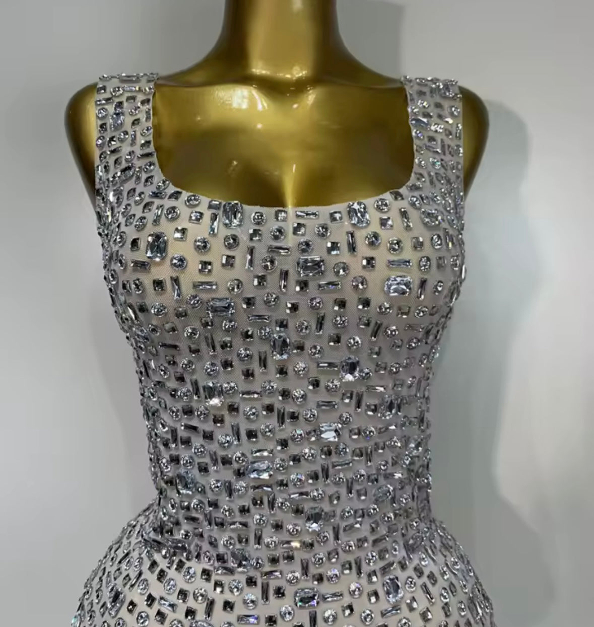 Silver Rhinestone Embellishment Sleeveless Sexy Dress