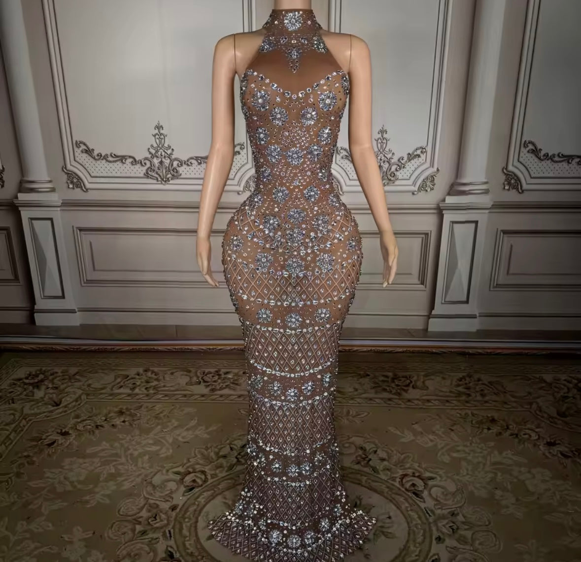 Rhinestone Embellishment Sexy Sleeveless Floor-Length Dress