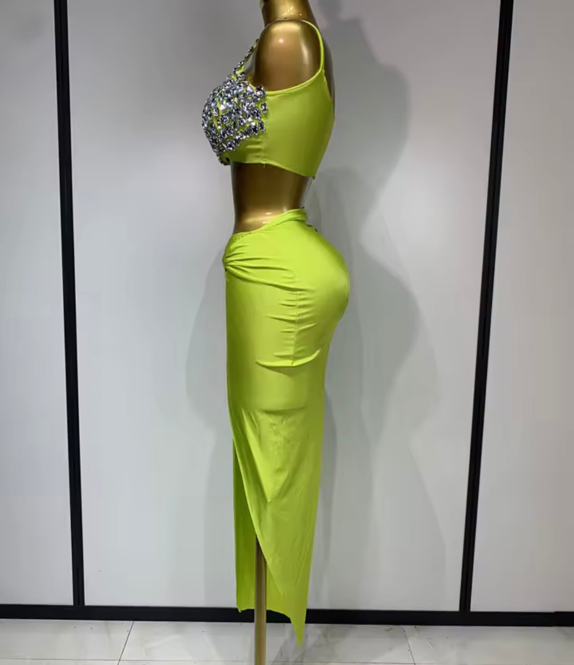 Sexy Rhinestone Sleeveless Maxi Skirt Set
