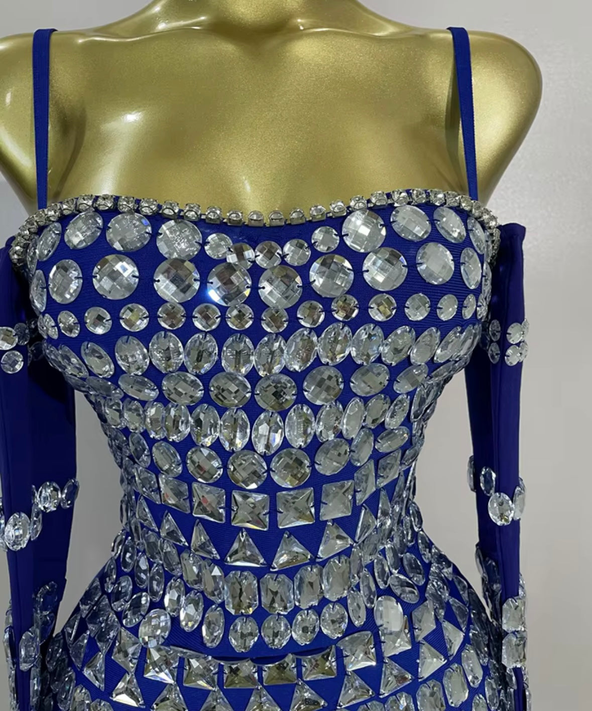 Blue Crystal Sleeveless Sexy Glove Dress