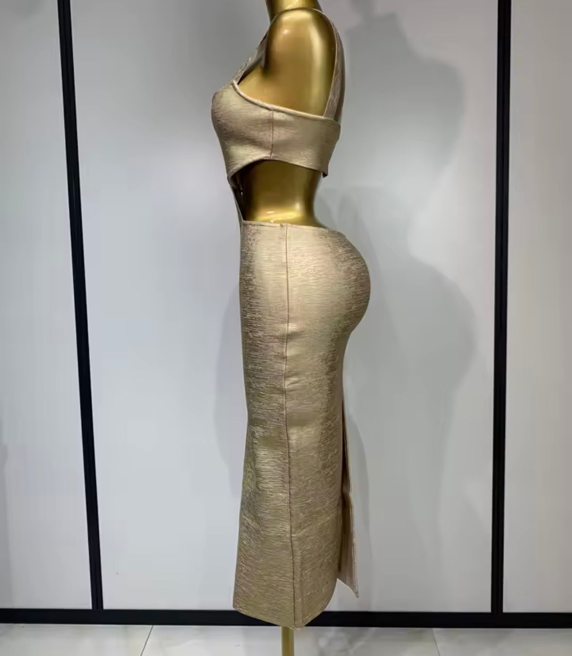 Sexy Gold Sleeveless Hollow Out Bandaged Midi-Length Dress