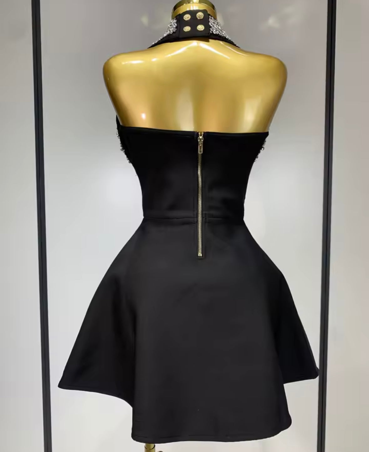 Sexy Rhinestone Halter Button Short Dress