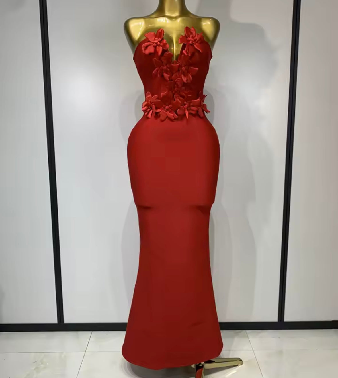 Floral V-Neck Strapless Sexy Floor-Length Dress