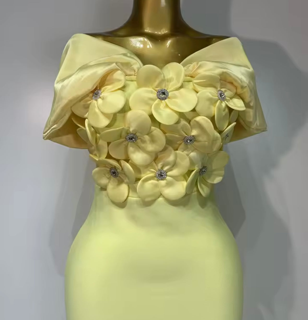 Yellow Sexy Off The Shoulder Floral Rhinestone Maxi Dress