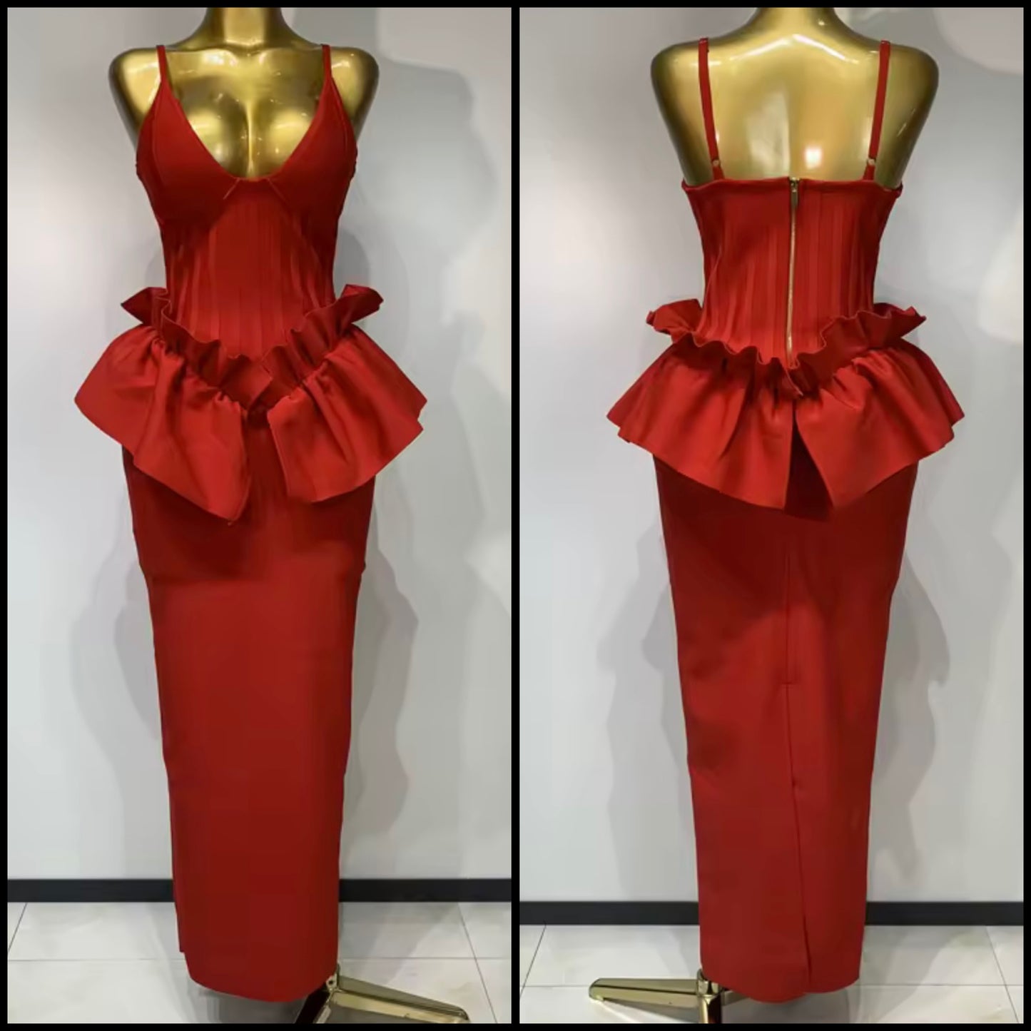 Red Elegant Sleeveless Ruffled Maxi Dress