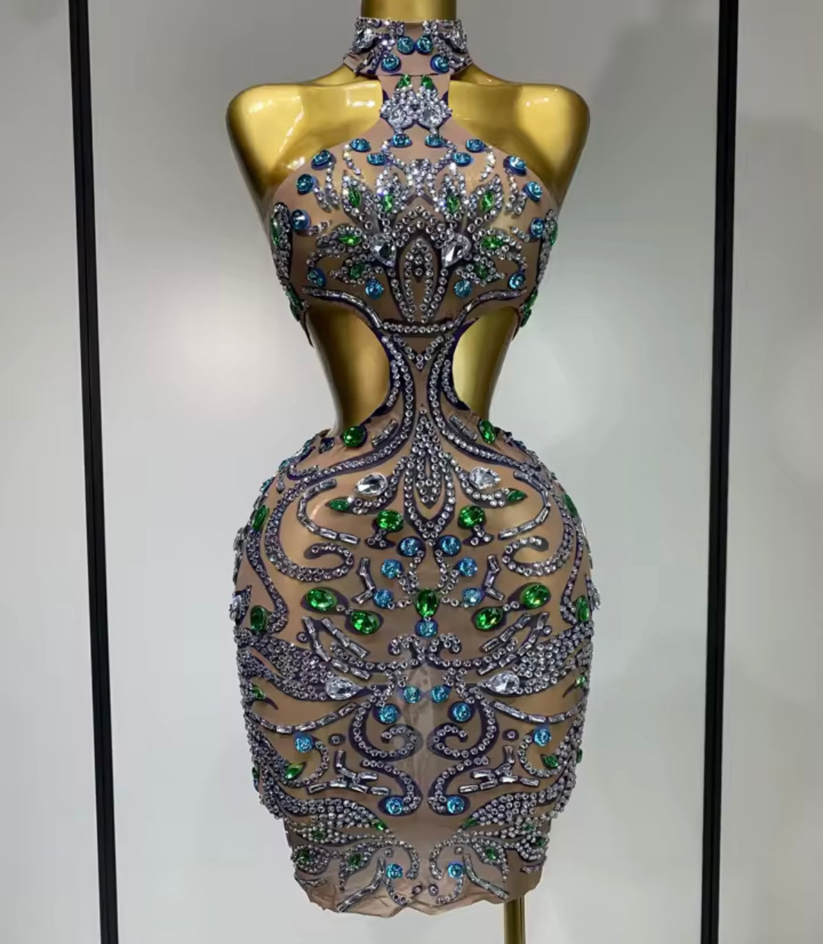 Sexy Halter Sleeveless Open Back Rhinestone Embellishment Dress