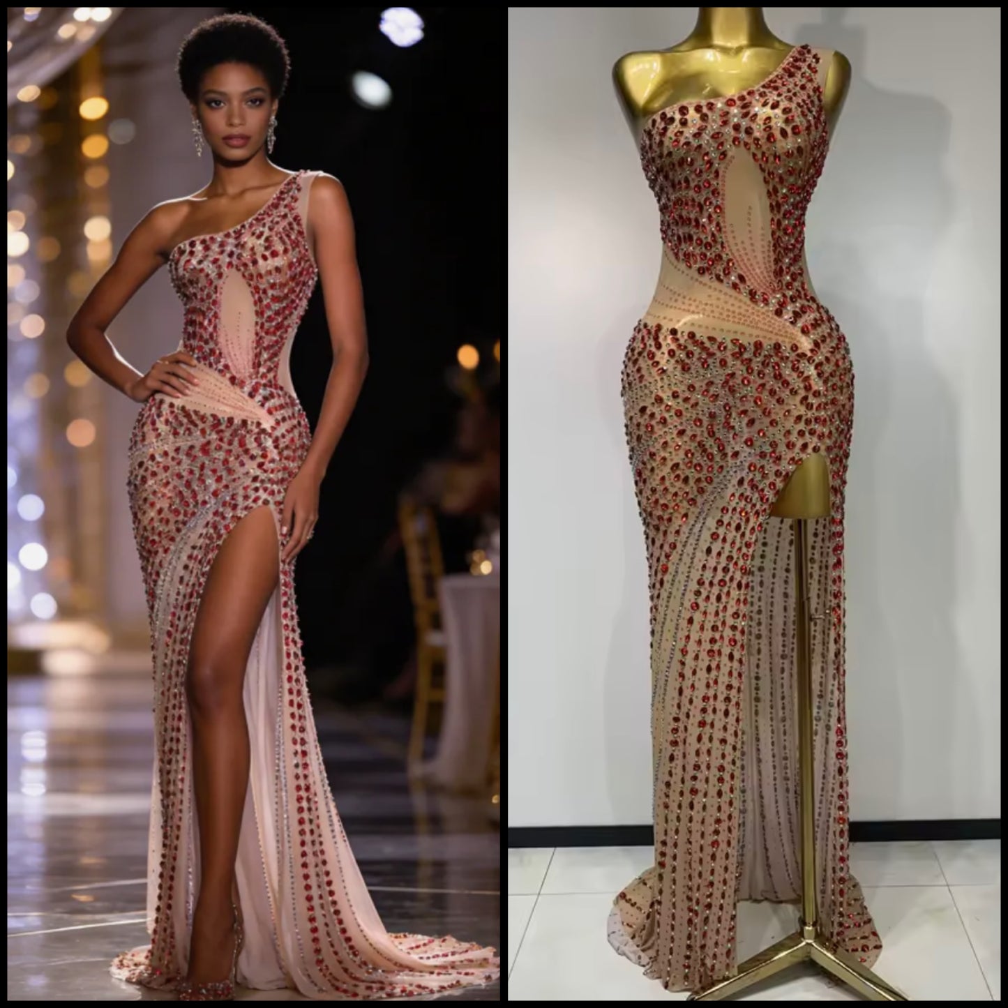 Elegant One Shoulder Rhinestone Embellishment Floor-Length Dress