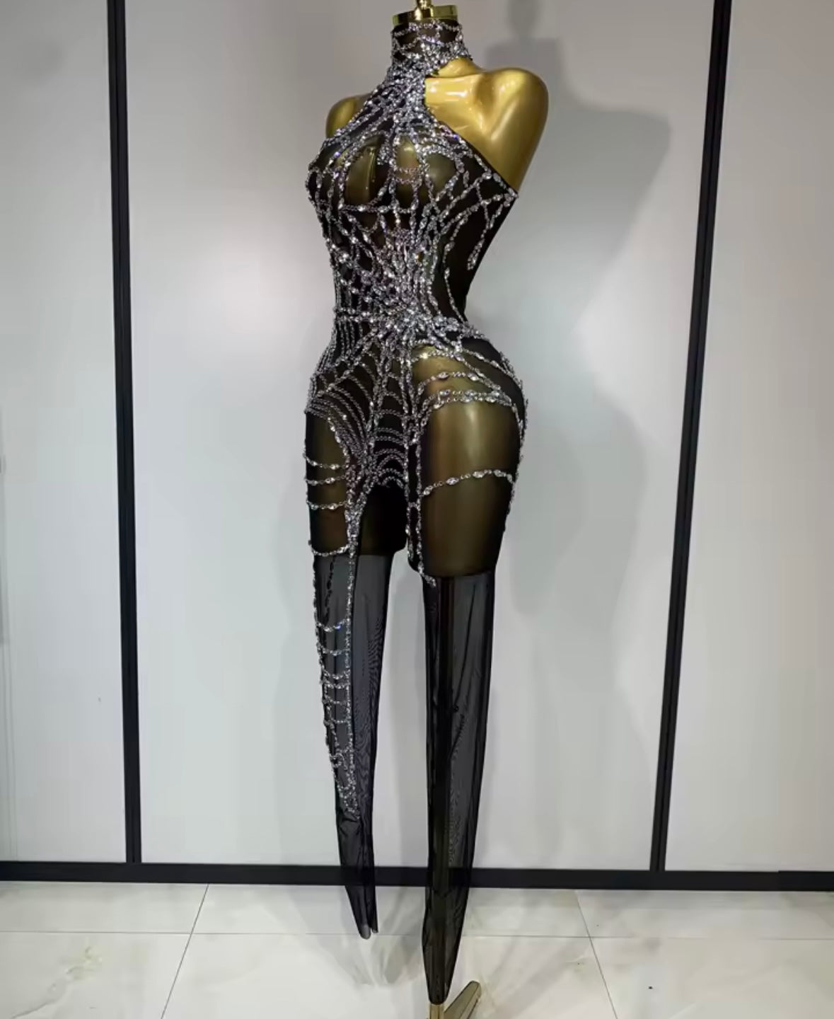 Sexy Black Sleeveless Rhinestone Embellishment Jumpsuit