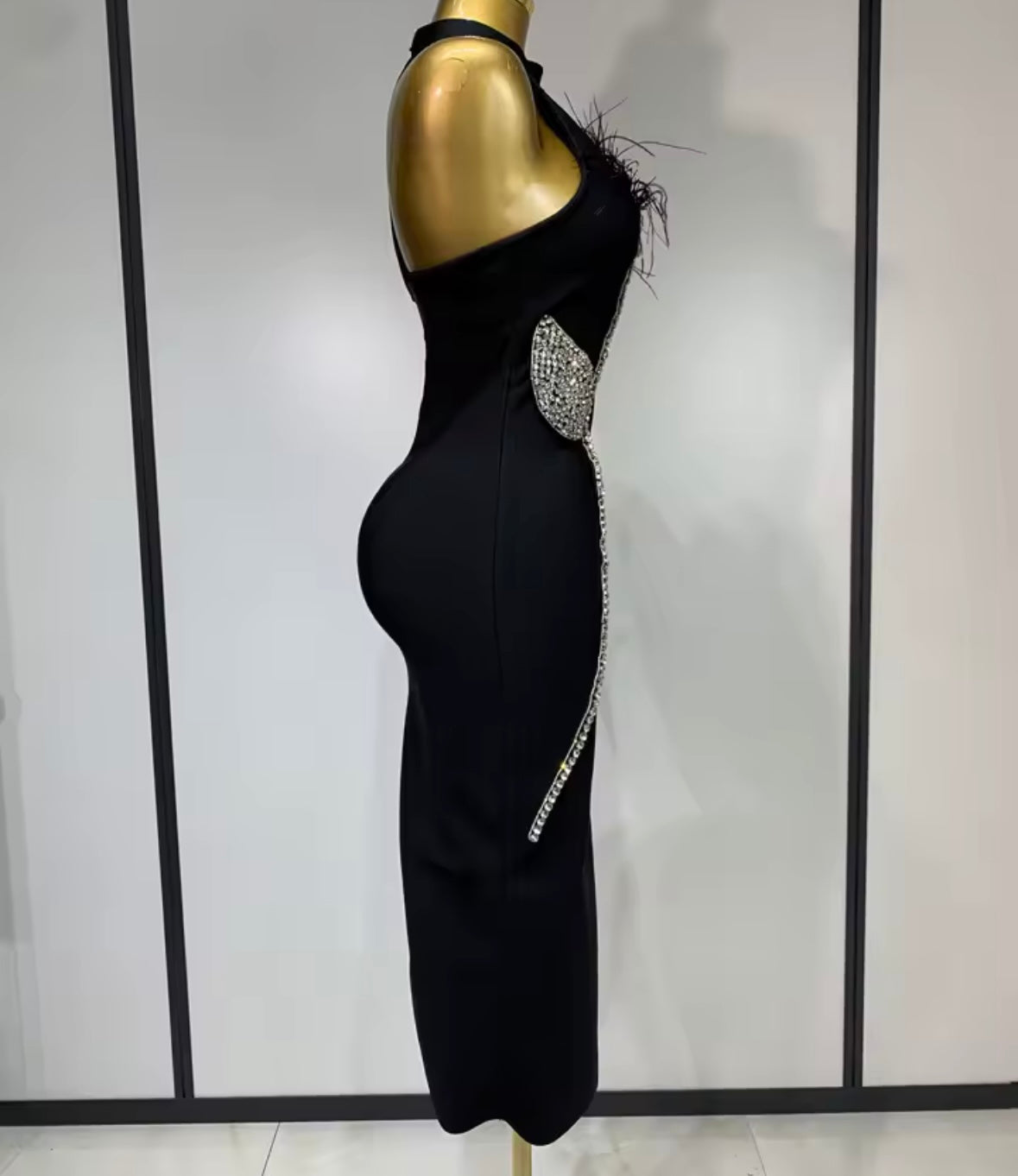 Black Sexy Rhinestone Floral Embellishment Sleeveless Dress