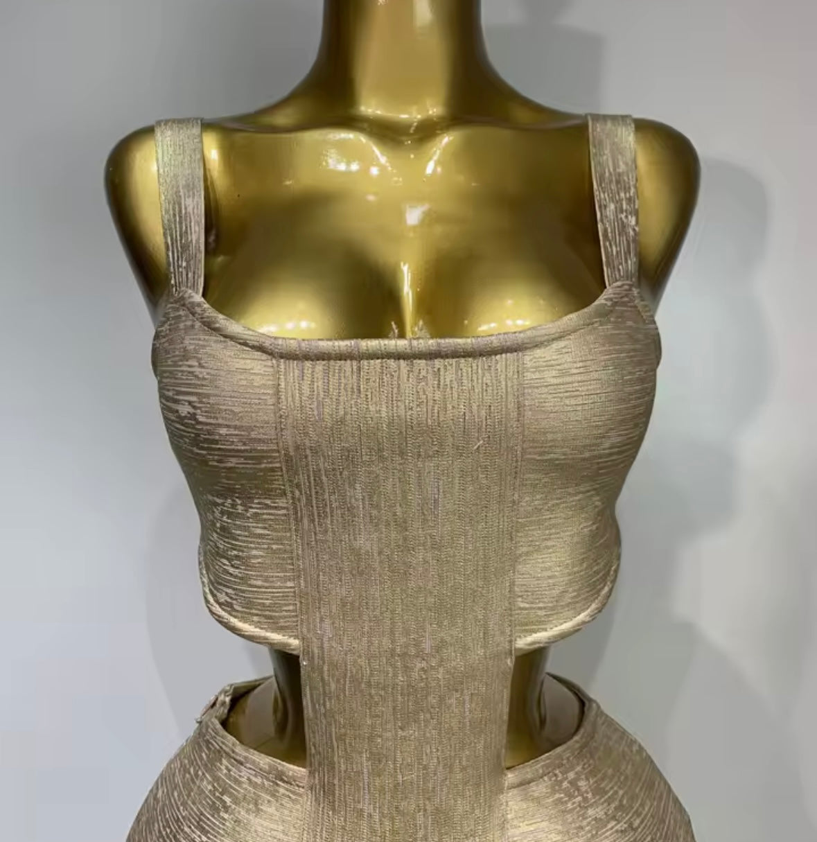 Sexy Gold Sleeveless Hollow Out Bandaged Midi-Length Dress