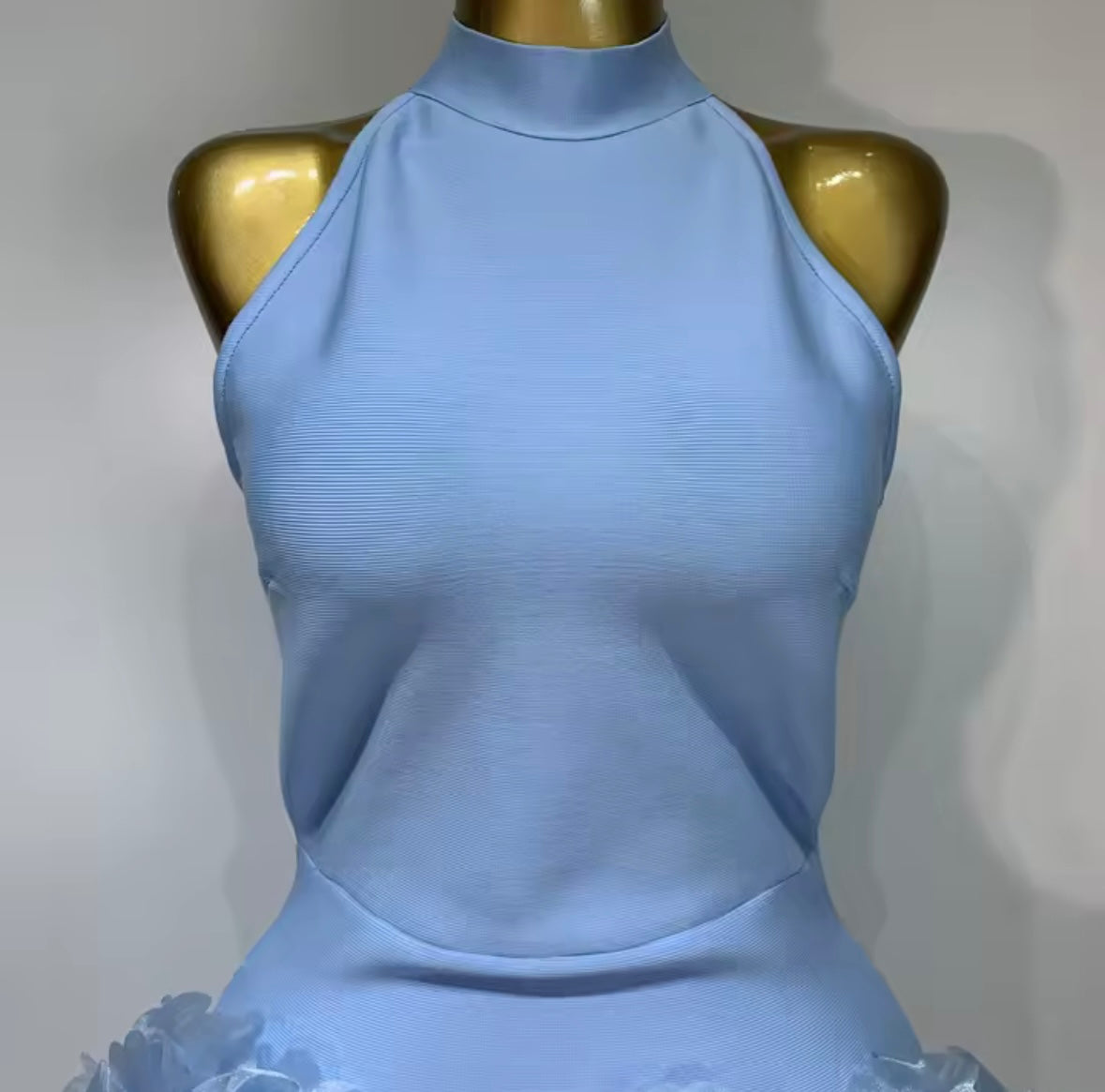 Blue Sexy Halter Sleeveless Floral Dress