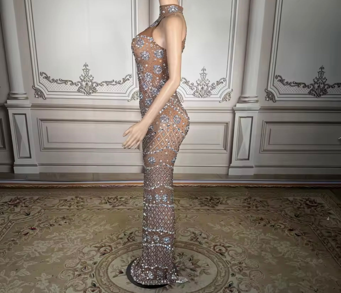 Rhinestone Embellishment Sexy Sleeveless Floor-Length Dress