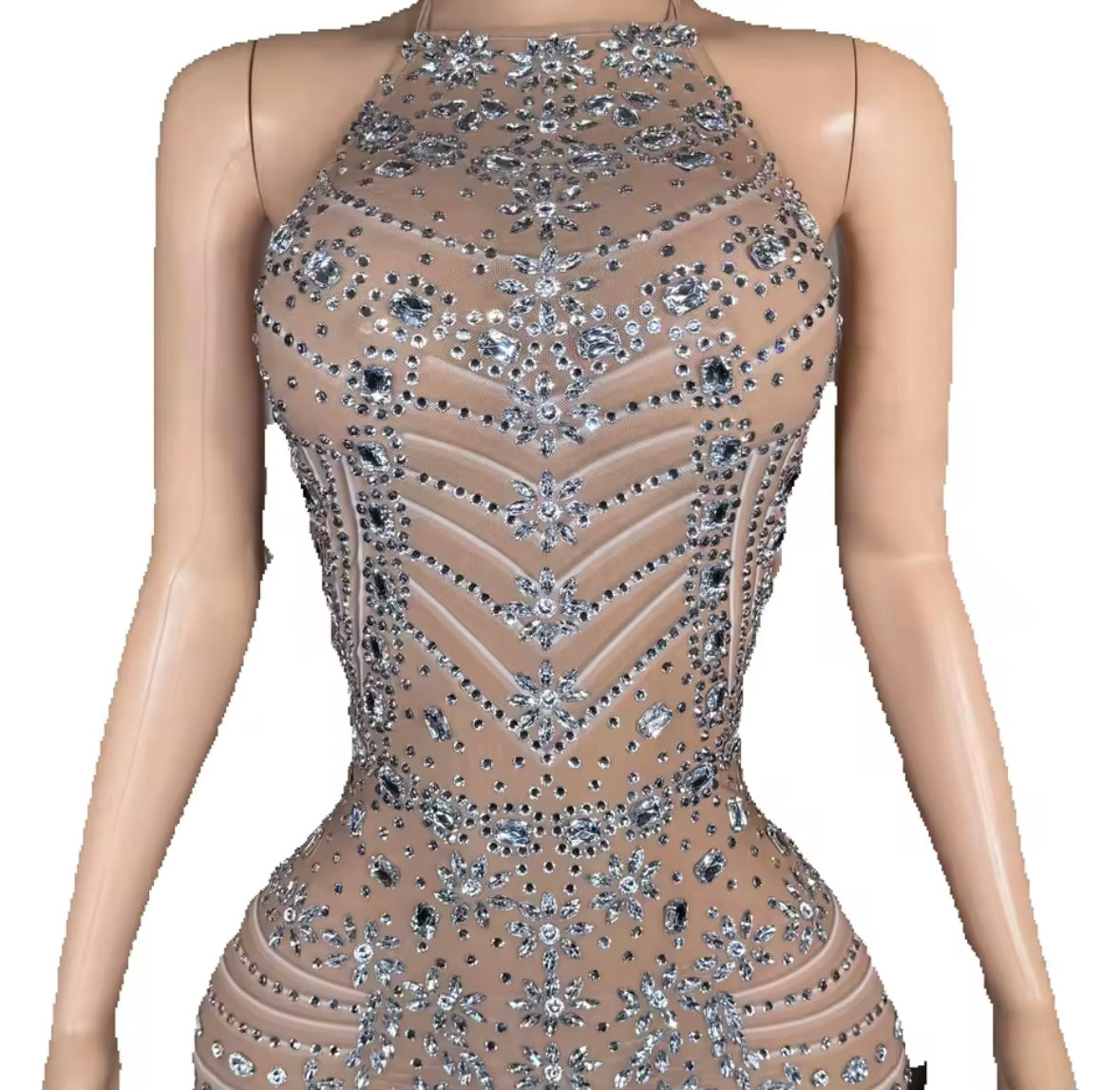 Sexy Halter Sleeveless Rhinestone Embellishment Maxi Dress