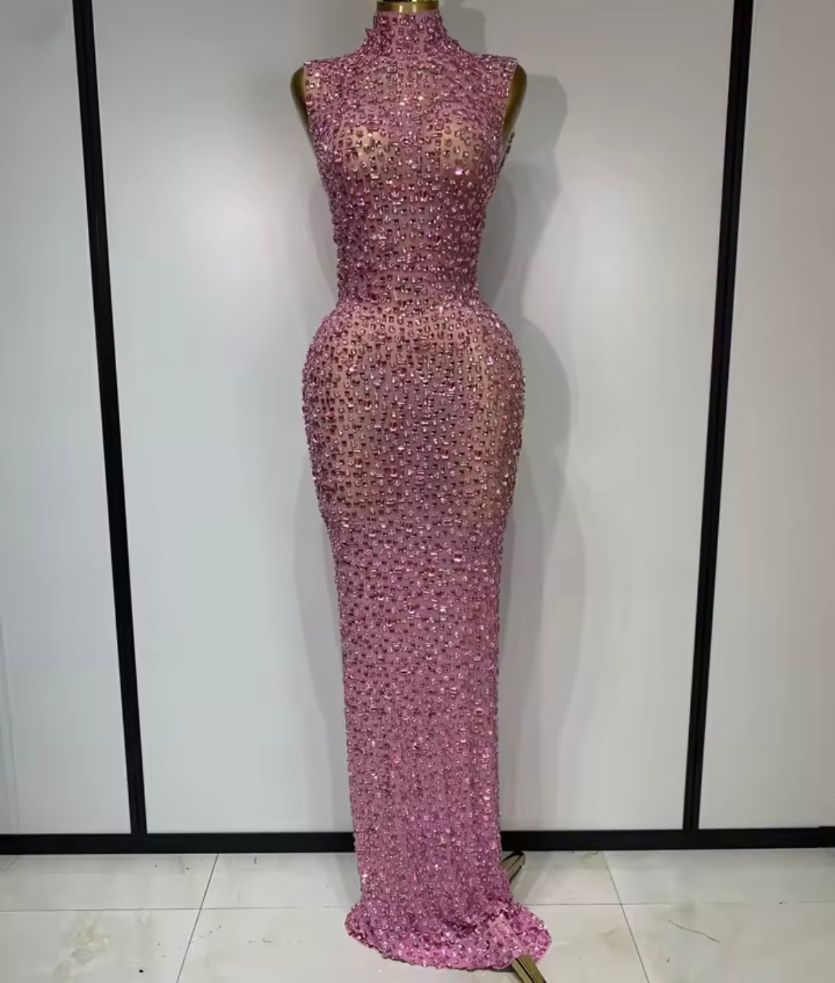 Rhinestone Embellishment Sexy Sleeveless Floor-Length Dress