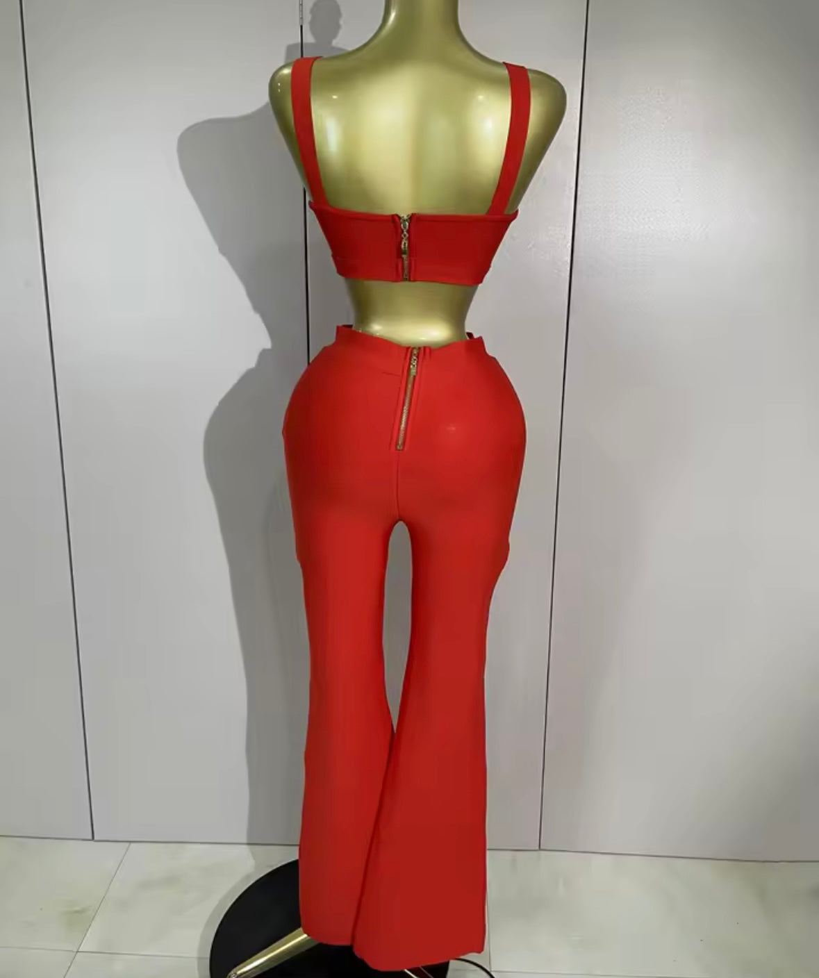 Sleeveless Back Zipper Crop Tank Two Piece Pant Set