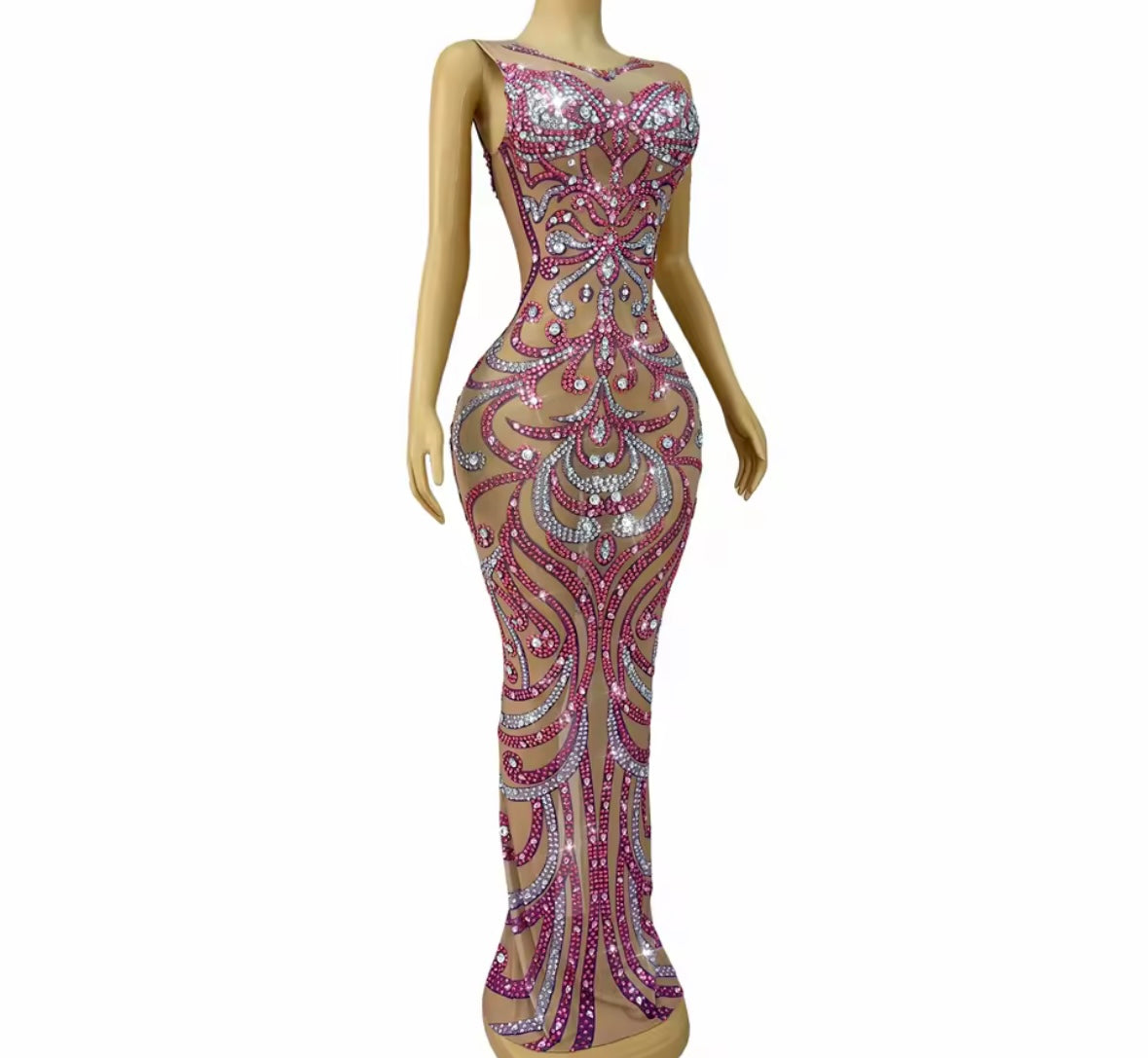 Sexy Sleeveless Color Rhinestone Embellishment Maxi Dress