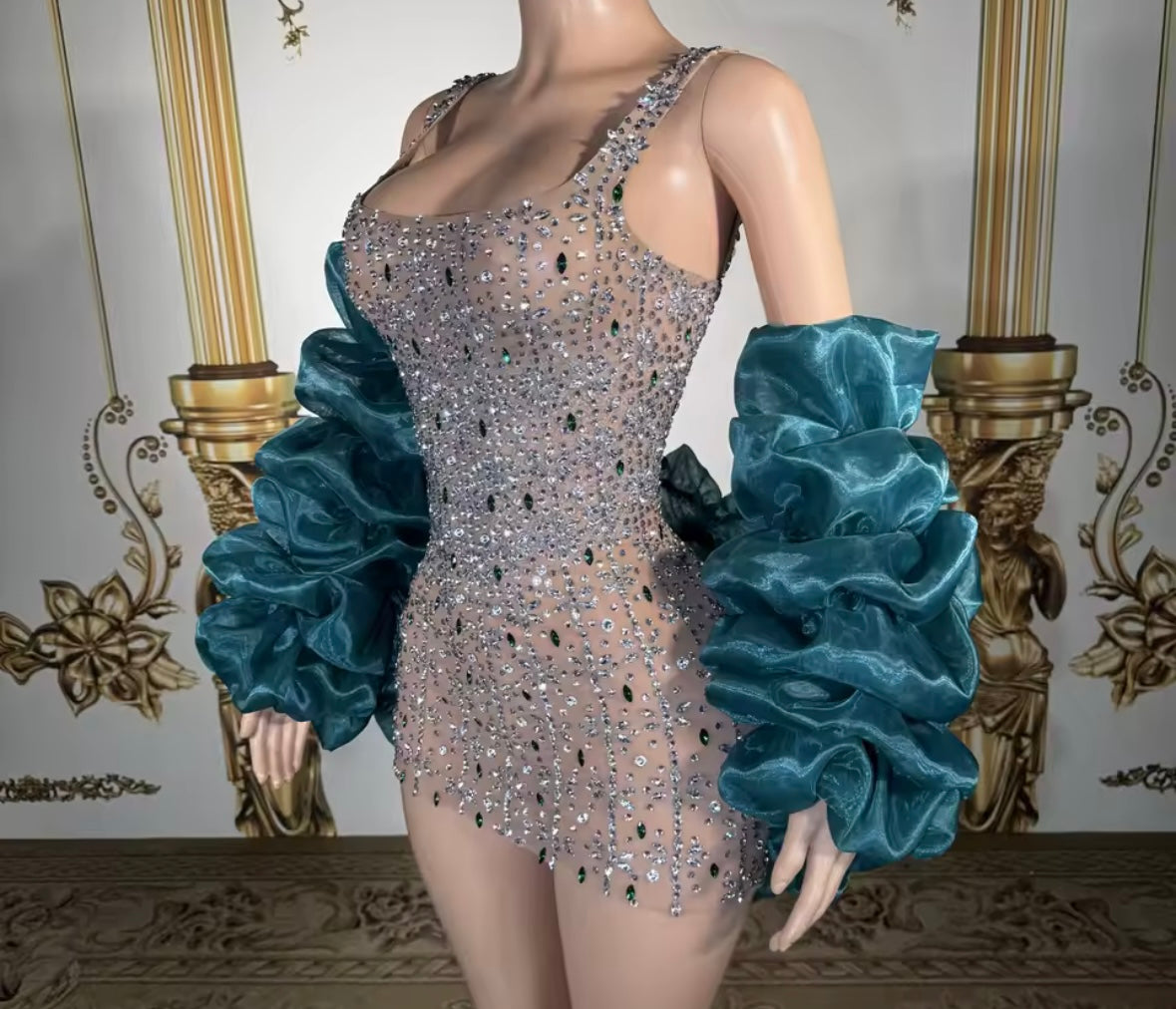 Sexy Rhinestone Embellishment Short See Through Dress