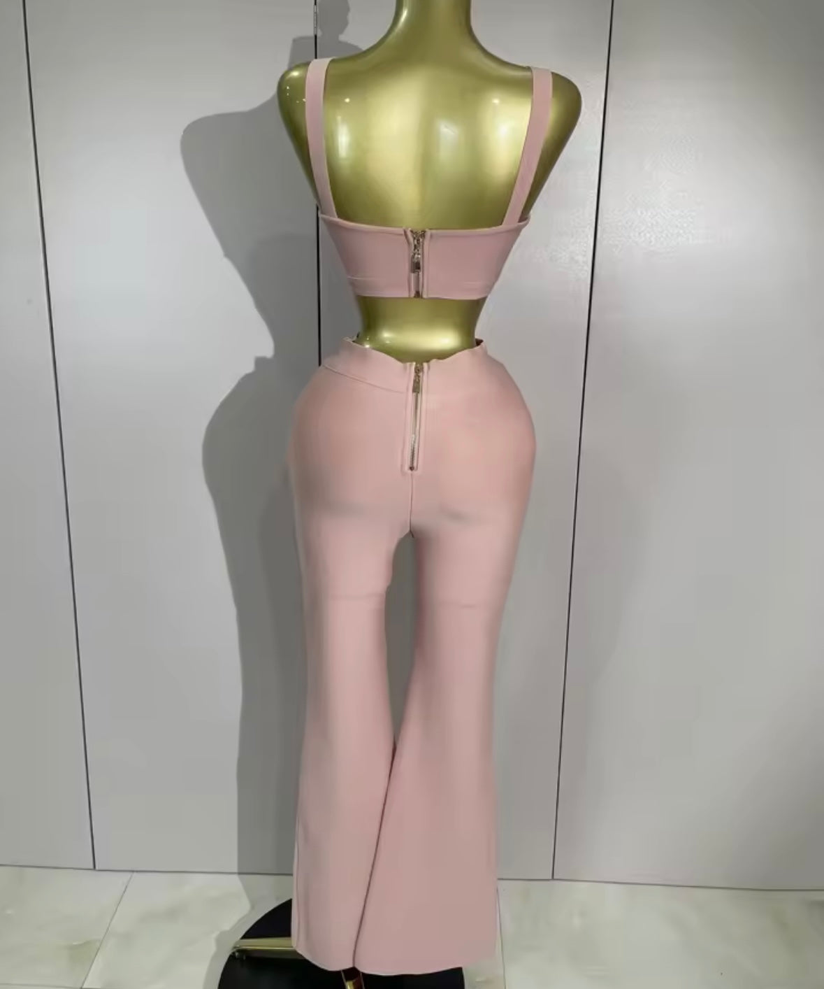 Sleeveless Back Zipper Crop Tank Two Piece Pant Set