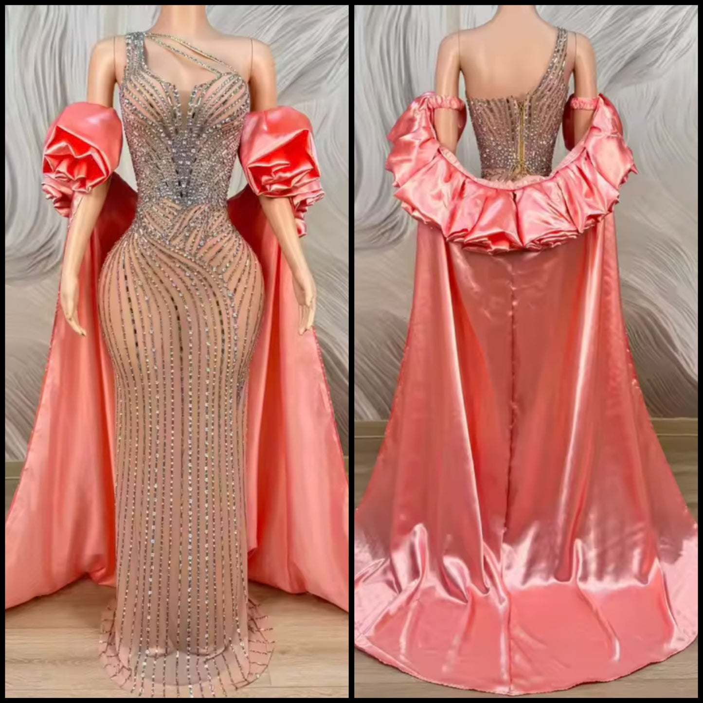 Elegant One Shoulder Sleeveless Rhinestone Maxi Dress