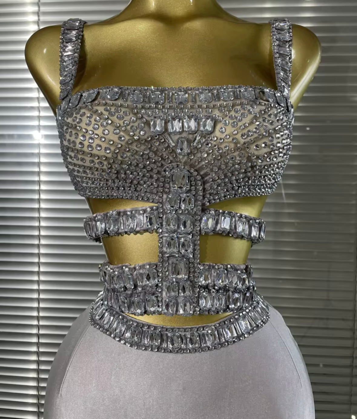 Sexy Sleeveless Rhinestone Crystal Hollow Out Maxi Dress