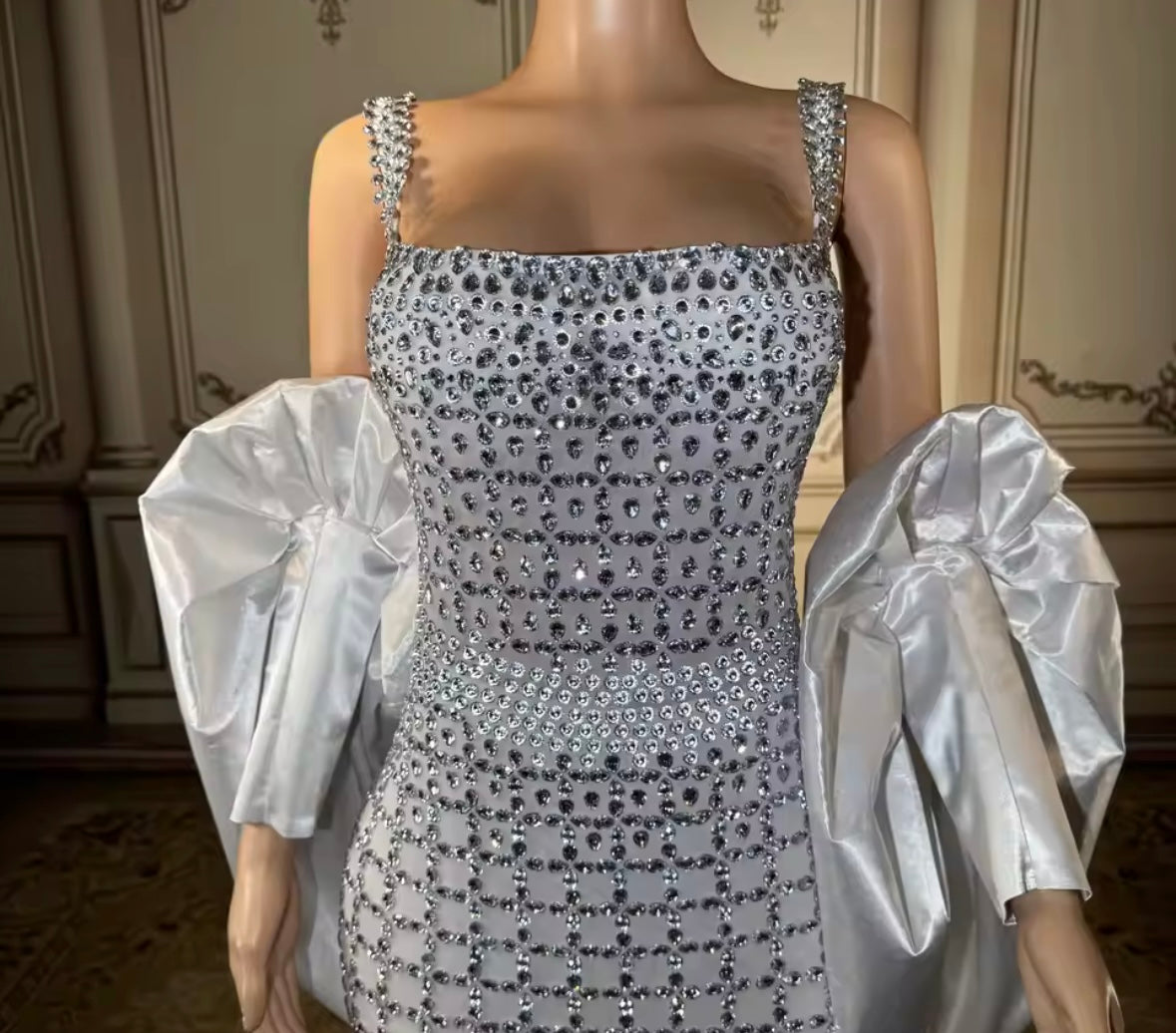 Rhinestone Embellishment Sexy Sleeveless Satin Glove Maxi Dress
