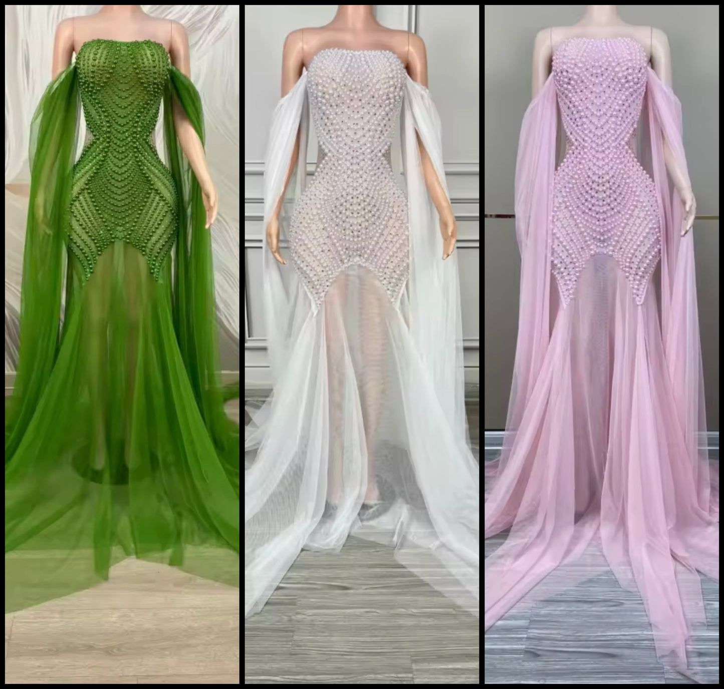 Sexy Strapless Beaded See Through Floor-Length Dress