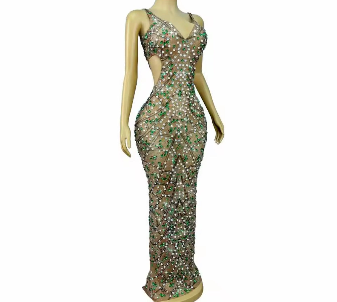 Sleeveless Sexy Rhinestone Embellishment Maxi Dress