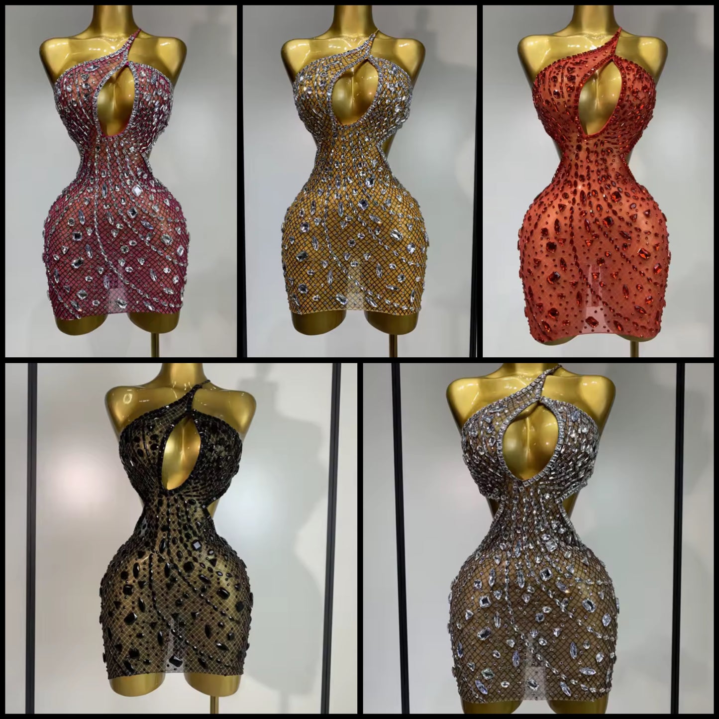 Sexy Sleeveless Open Back Hollow Out Rhinestone Dress