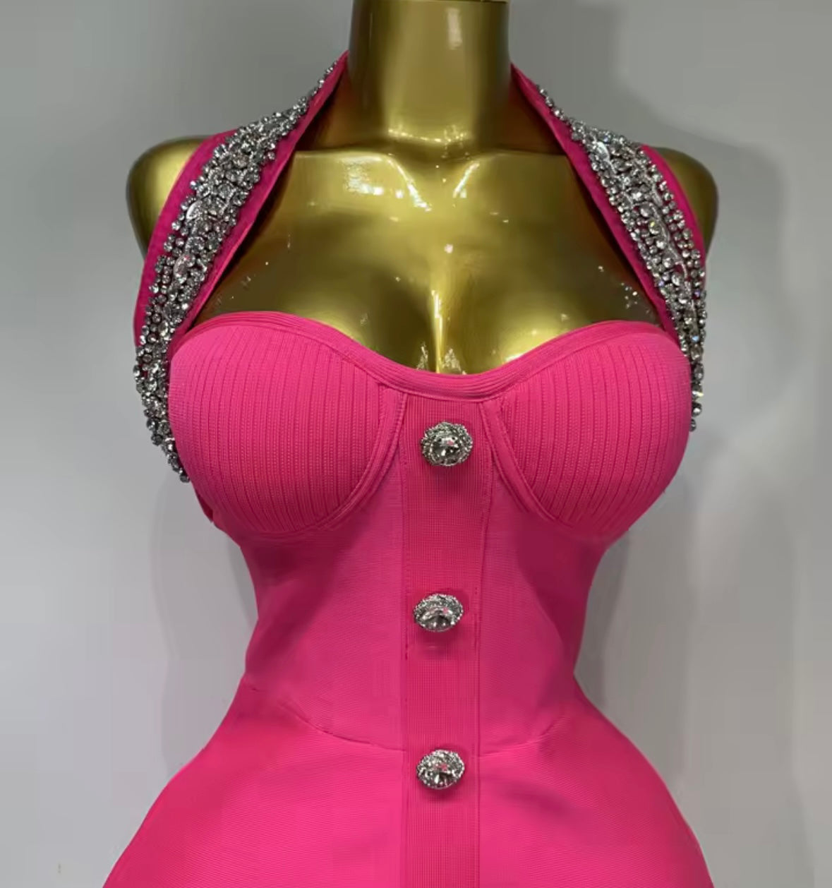 Sexy Rhinestone Halter Button Short Dress