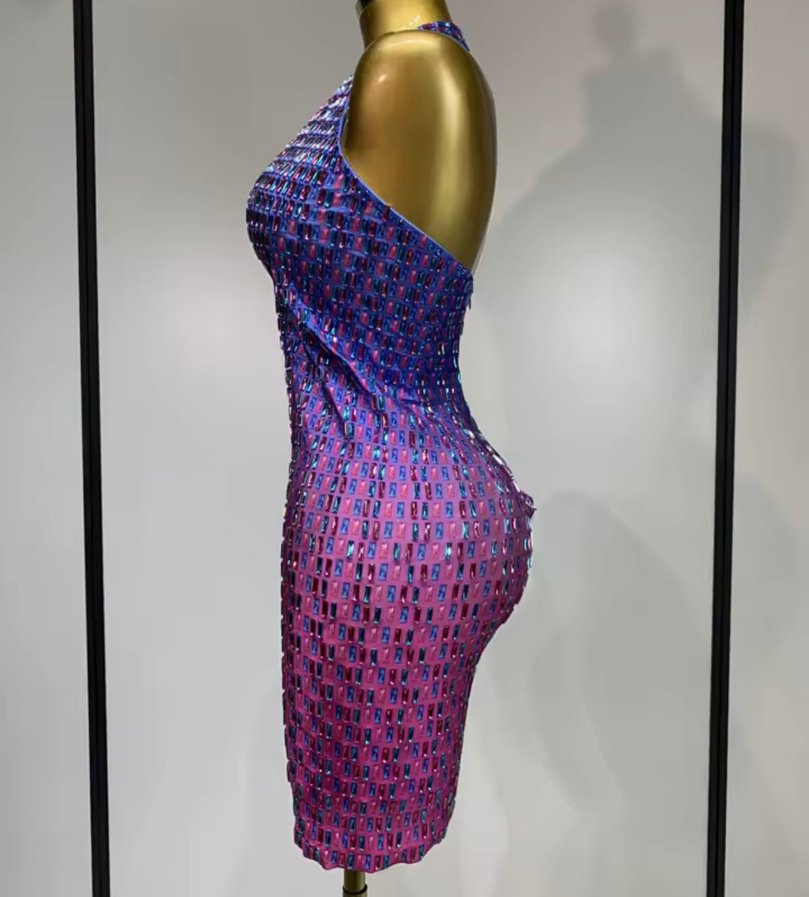 Sexy Halter Sleeveless Gradient Crystal Dress